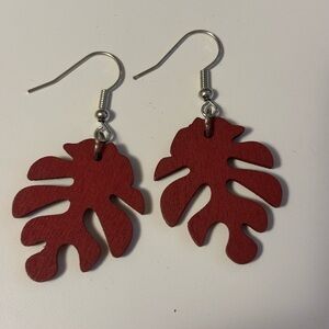 Hand Crafted Red Leaf Cutout Dangle Earrings